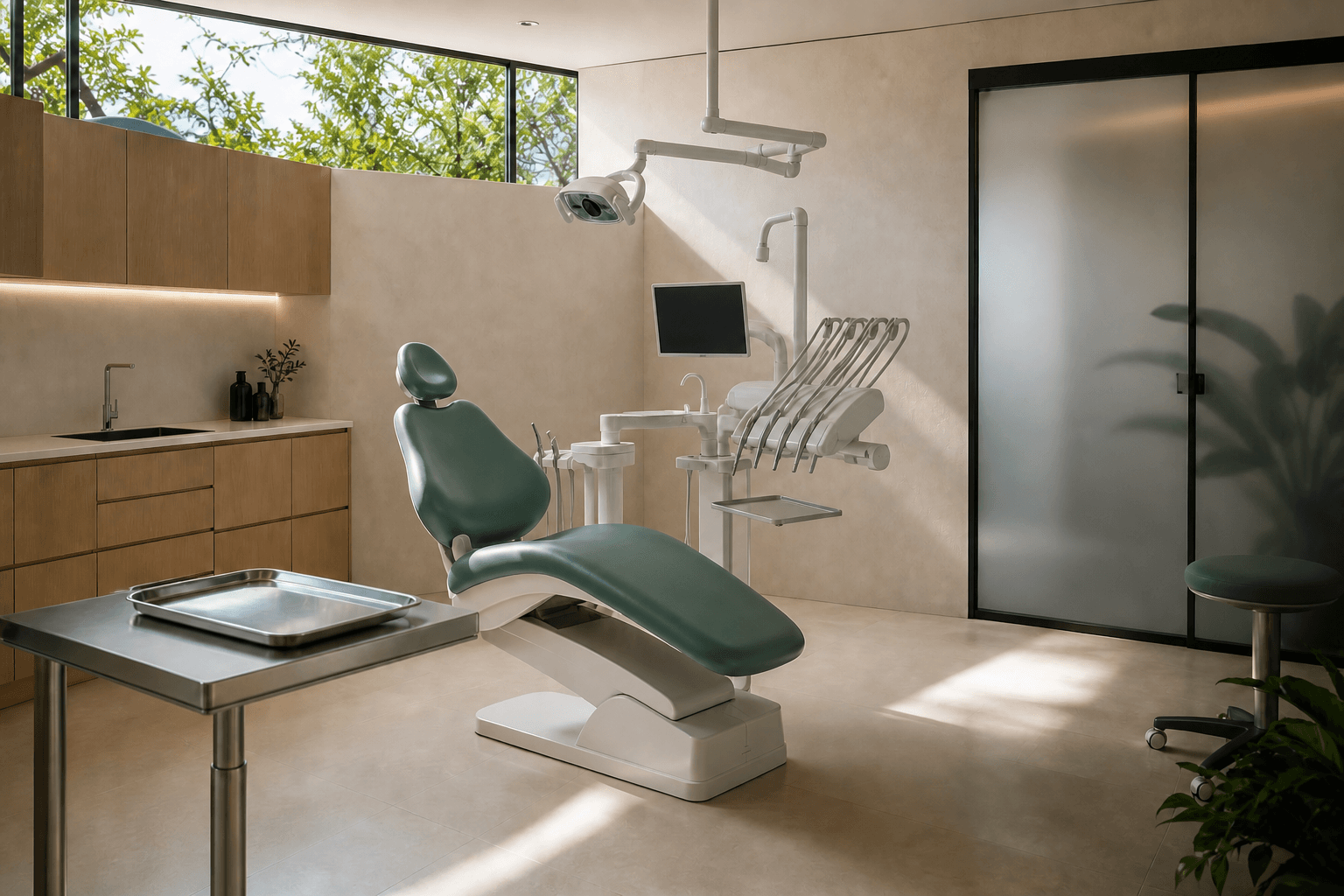 A calm, daylight treatment room at the fictional OONA clinic