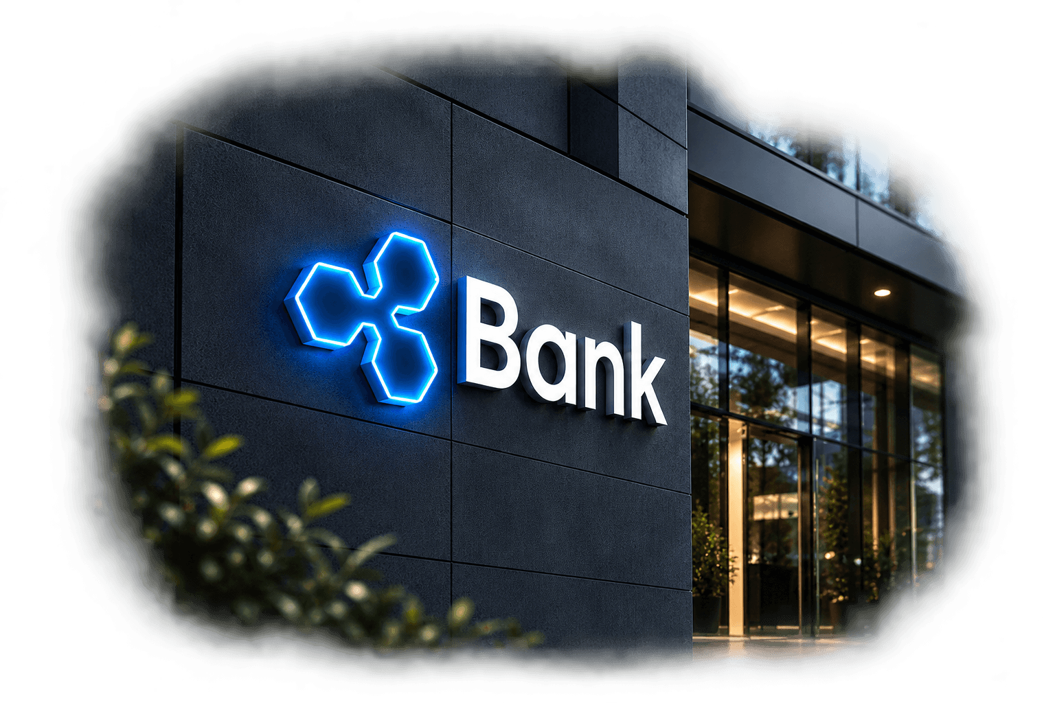 Ripple Bank illuminated signage on a modern building exterior