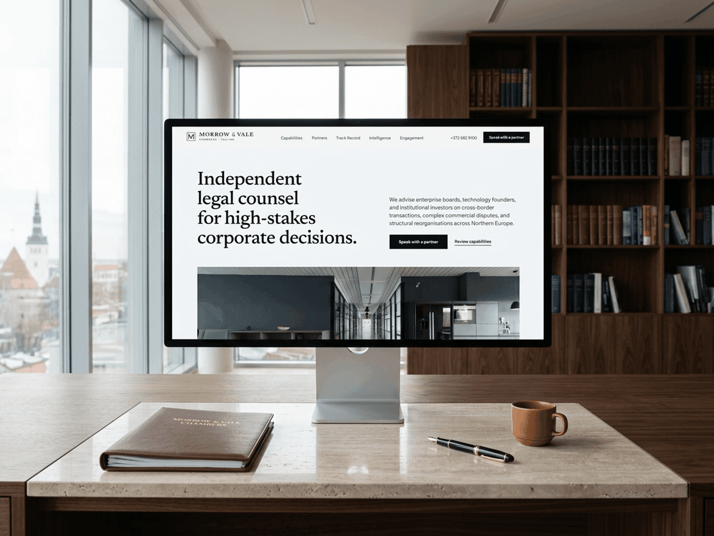 MORROW & VALE homepage shown in full view