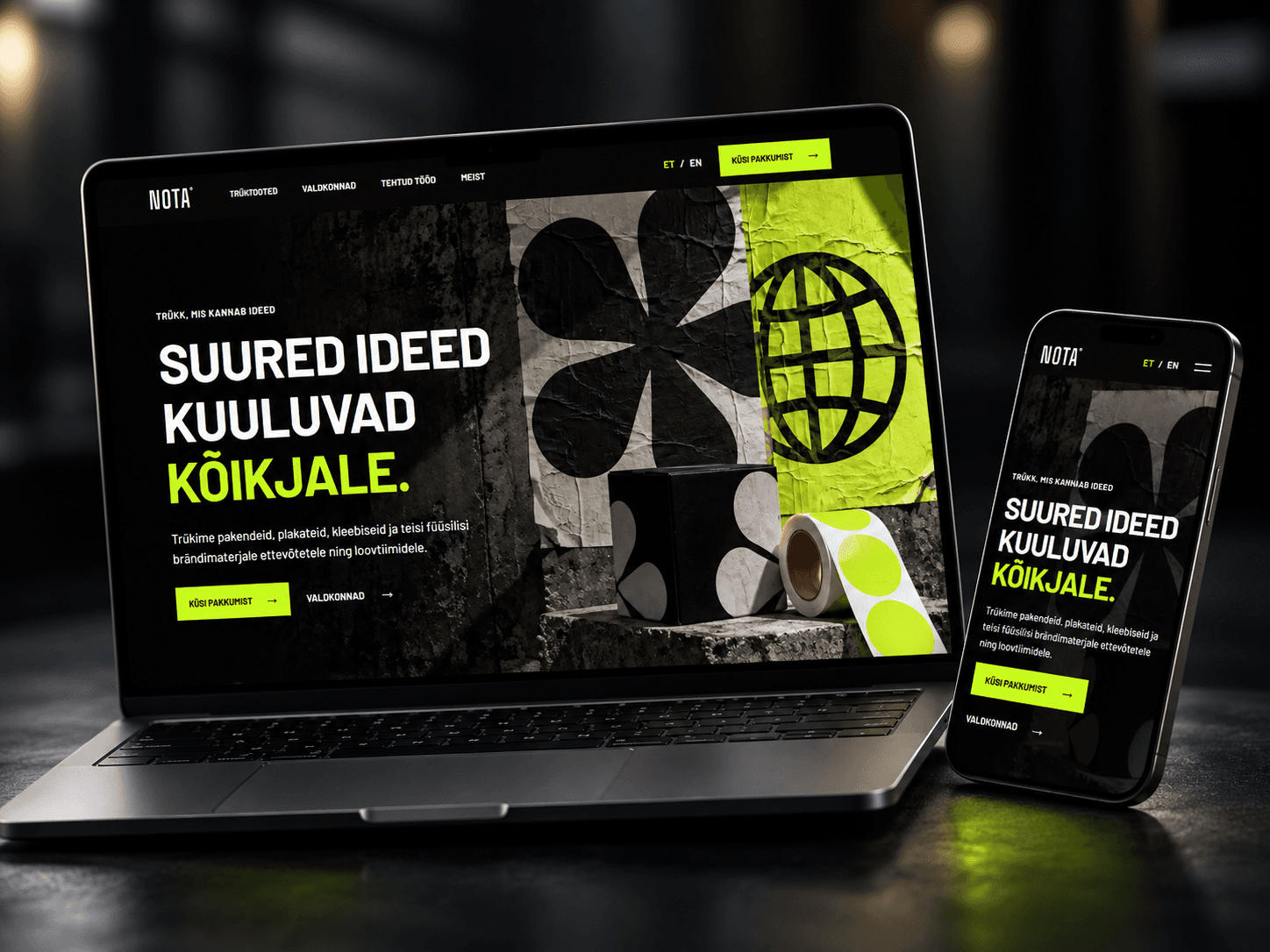 NOTA homepage shown across laptop and phone
